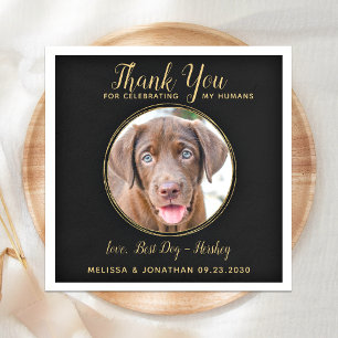 Black Gold Pet Wedding Thank You Custom Dog Photo Napkin