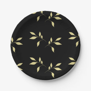 Black & Gold Petal Luxe Sophisticated Dining Paper Plate