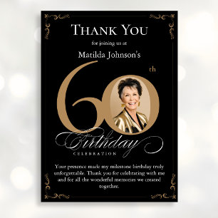 Black Gold Photo 60th Birthday Thank You Card