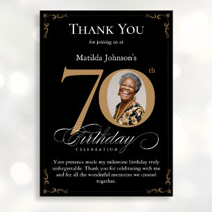 Black Gold Photo 70th Birthday Thank You Card