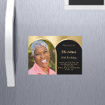 Black gold photo arch birthday magnetic invitation<br><div class="desc">Add your own vertical size photo. An arch shaped photo frame. A black and faux gold background colour.  Personalise and add a name and party details.</div>