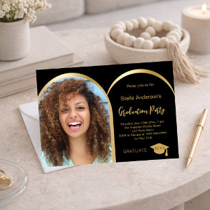 Black gold photo arch graduation 2025 invitation