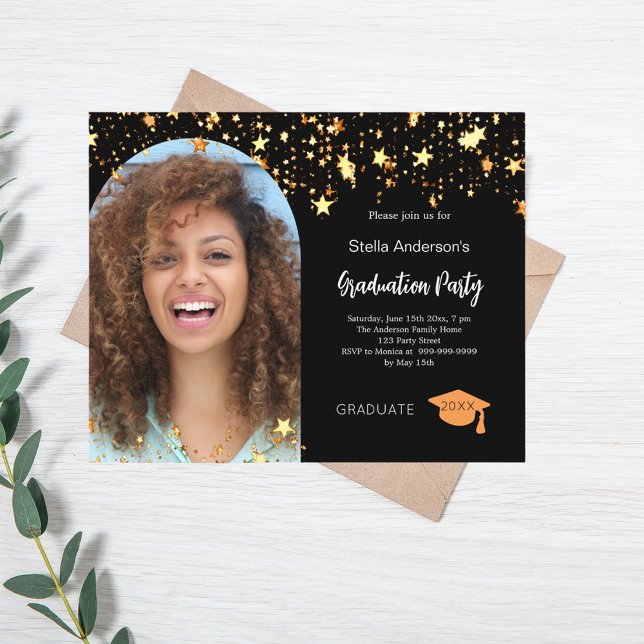 Black gold photo arch graduation party invitation (Creator Uploaded)