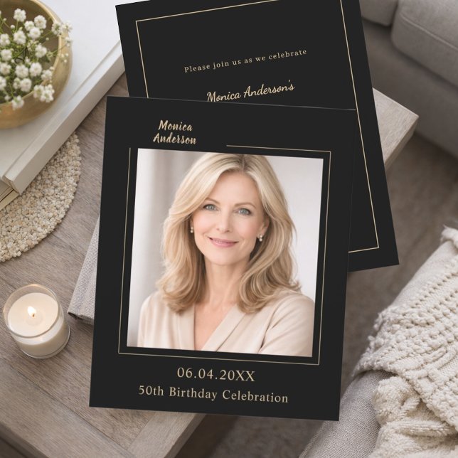 Black gold photo birthday invitation (Creator Uploaded)