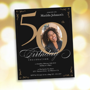 Black Gold Photo Budget 50th Birthday Invitation