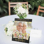 Black gold photo collage birthday party welcome pedestal sign<br><div class="desc">Create your own unique photo collage. Use four,  4 of your favourite photo. Personalise and add a name and age. A black coloured background,  faux gold frames and golden text.</div>