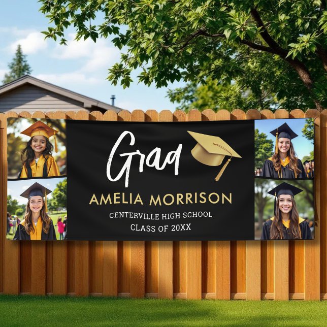 Black Gold Photo Collage Graduate Graduation Banner (Creator Uploaded)