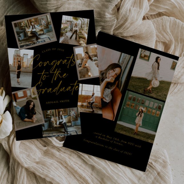 Black & Gold Photo Collage Graduation Announcement (Creator Uploaded)