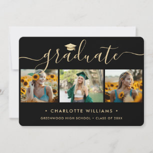 Black Gold Photo Collage Modern Graduation Announcement