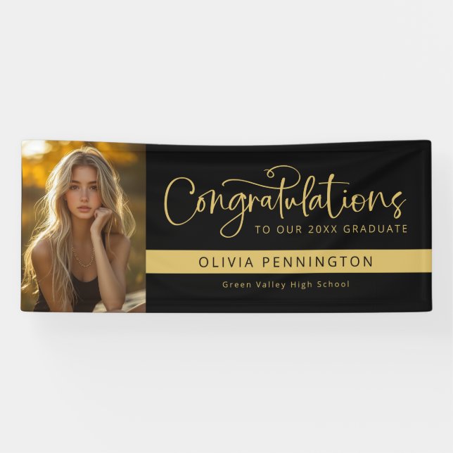 Black Gold Photo Congratulations Graduate Banner (Horizontal)