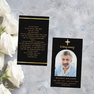 Black gold photo cross arch funeral prayer card