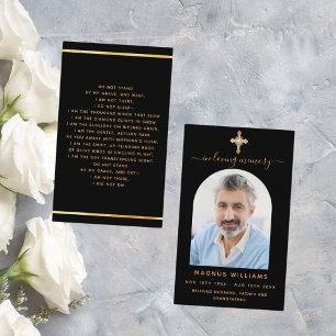 Black gold photo cross arch funeral prayer card