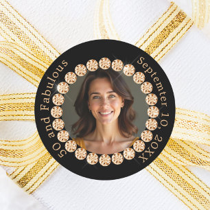 Black gold photo diamonds fabulous birthday classic round sticker