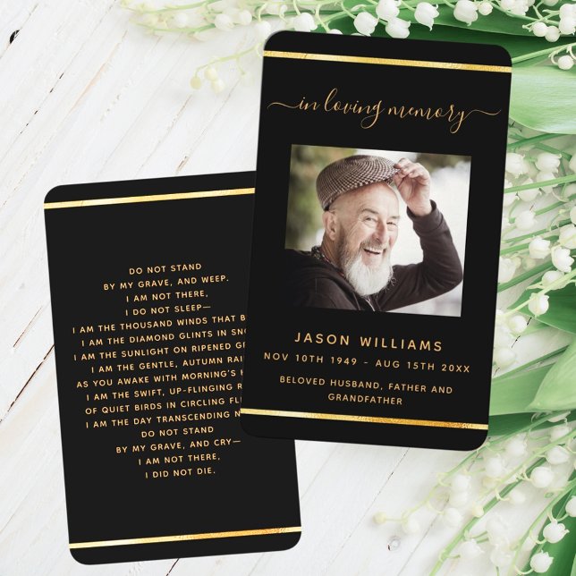Black gold photo elegant funeral prayer card (Creator Uploaded)