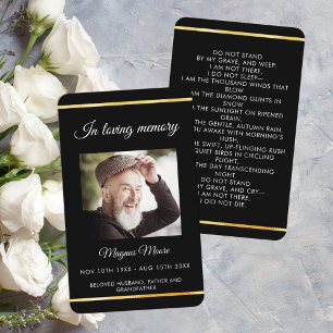 Black gold photo funeral prayer card