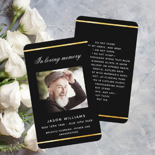 Black gold photo funeral prayer card