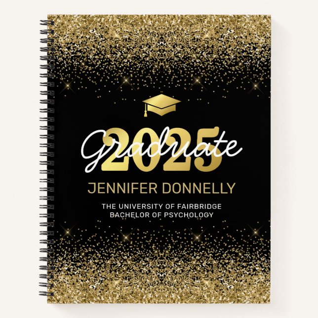 Black & Gold Photo Graduation Guest Book (Front)
