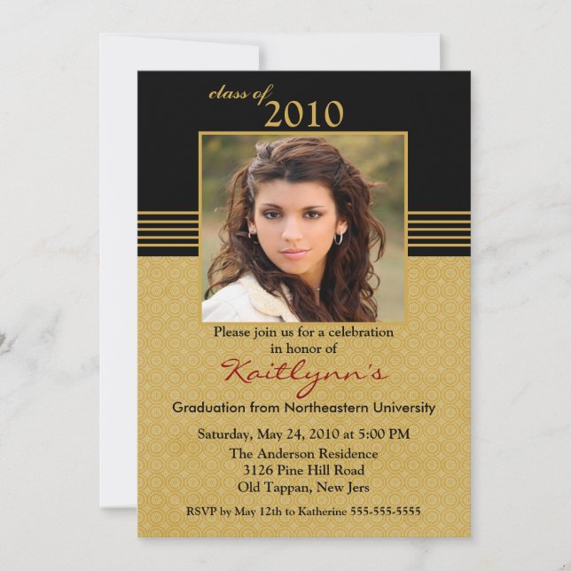 Black & Gold Photo Graduation Invitation (Front)