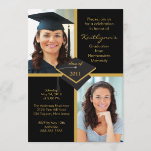 Black & Gold Photo Graduation Invitation