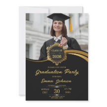 Black Gold Photo Graduation Party Invitation