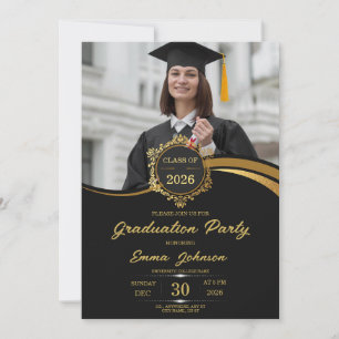 Black Gold Photo Graduation Party Invitation