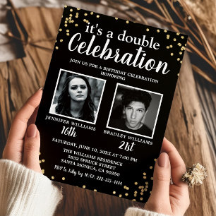 Black Gold Photo Joint Birthday Party Invitation