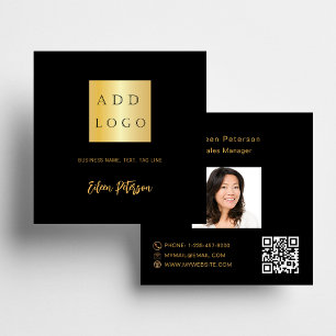 Black gold photo name signature Qr code logo Square Business Card