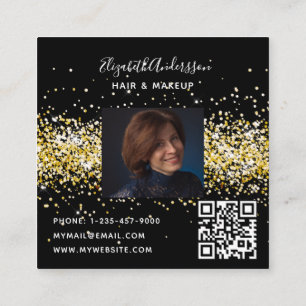 Black gold photo qr code square business card