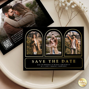 Black Gold Photo QR Code Wedding Save the Date