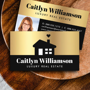 Black Gold Photo Real Estate Agent Broker House Business Card