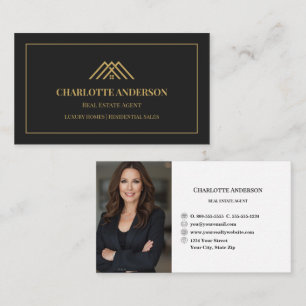 Black Gold Photo Real Estate Agent Business  Card