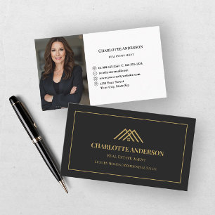 Black Gold Photo Real Estate Agent Business Card