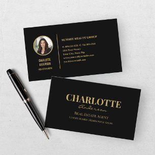 Black Gold Photo Real Estate Agent Business Card