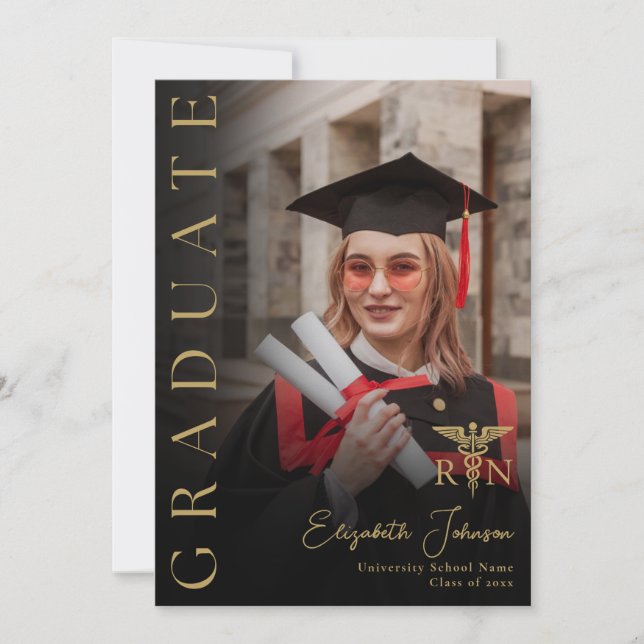 Black Gold Photo RN Nurse Graduation Party Invitation (Front)