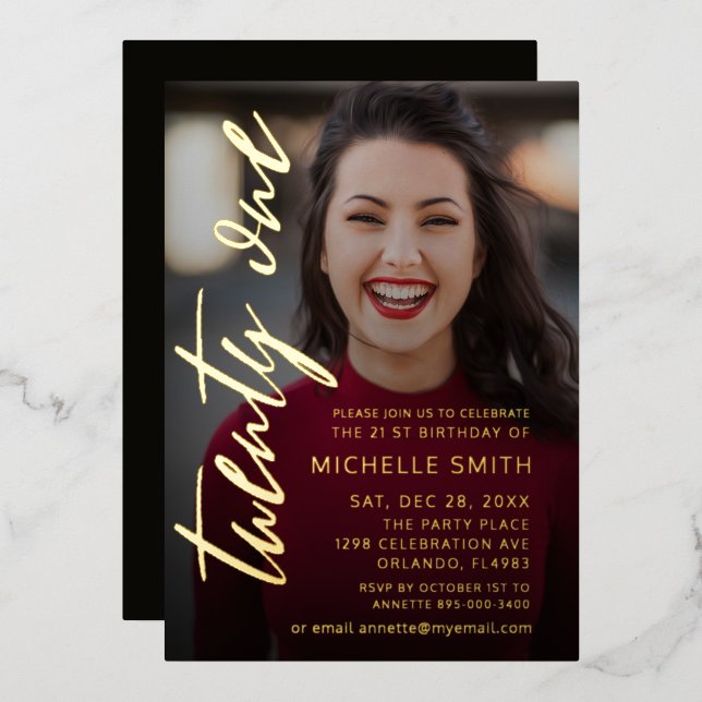Black & Gold Photo Script 21st Birthday (Front/Back)