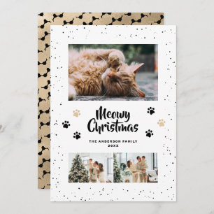 Black Gold Photo Snow Paws Meowy Christmas Card