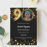 Black gold photo stars 90th birthday invitation<br><div class="desc">A modern,  stylish photo invitation for a 90th birthday party.  A classic black background,  decorated with golden stars. Personalise and add your party details.</div>