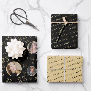 Black Gold Photo Typography Class of 2023 Wrapping Paper Sheet