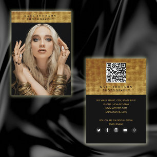 Black Gold Photographer QR Code Social Media Business Card