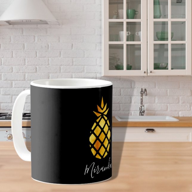 Black gold pineapple name script coffee mug (Creator Uploaded)