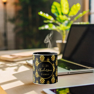 Black gold pineapples family name mug