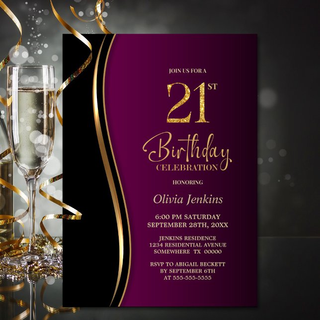 Black Gold Pink 21st Birthday Party Invitation (Creator Uploaded)