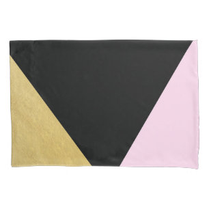 Black Gold & Pink Colour Block Mod Glam Triangles Pillowcase