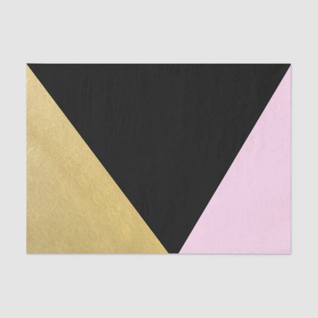 Black Gold & Pink Colour Block Mod Glam Triangles Tissue Paper (Front)