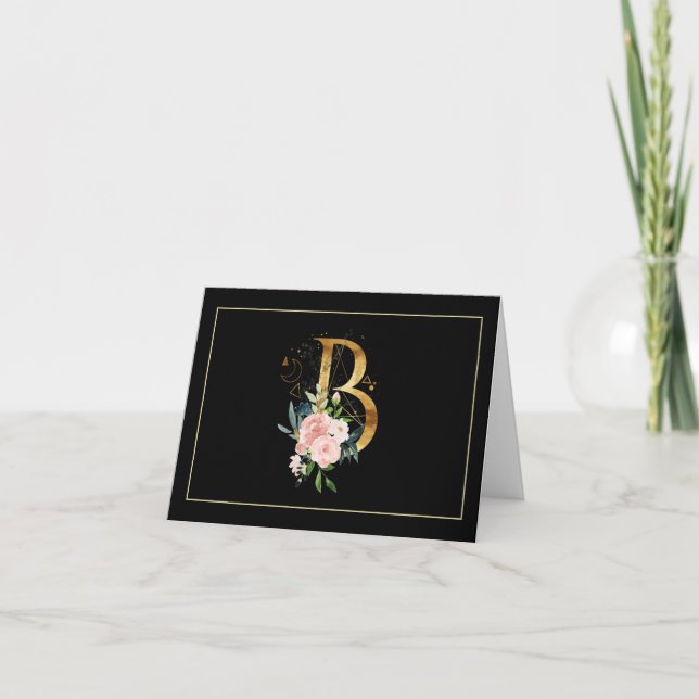 BLACK GOLD & PINK MONOGRAM  INITIAL B NOTE CARD (Front)