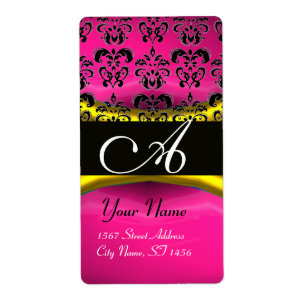 BLACK GOLD PINK  PURPLE AMETHYST DAMASK MONOGRAM