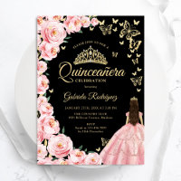Black Gold Pink Roses Butterflies Quinceanera