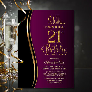 Black Gold Pink Surprise 21st Birthday Invitation