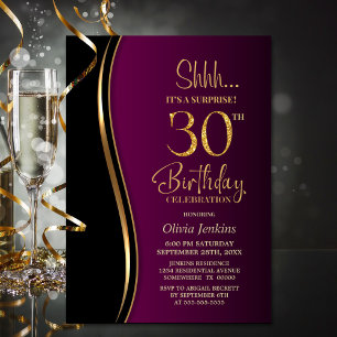 Black Gold Pink Surprise 30th Birthday Invitation