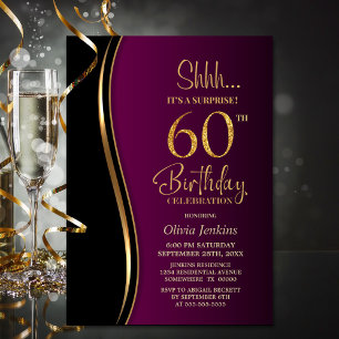 Black Gold Pink Surprise 60th Birthday Invitation
